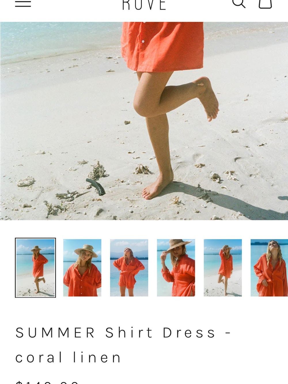 ROVE linen summer shirt dress in bright coral - beautiful red orange 100% linen - Picture 7 of 8